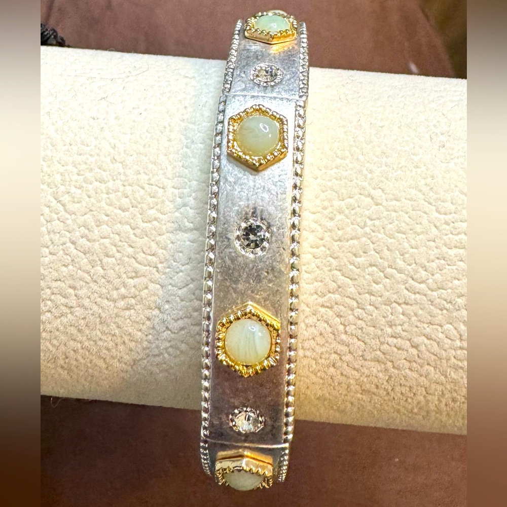 Elegant Silver and Gold Bracelet with Gem Accents
